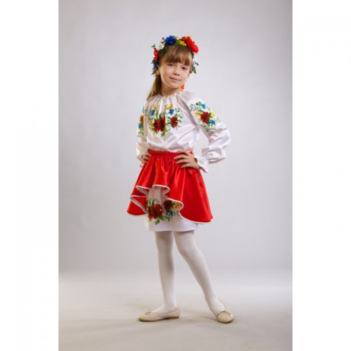 Заготовка дитячого плаття на 9-12 років "Ніжні маки, волошки, колоски" для вишивки бісером (ПД005кБ40нн)