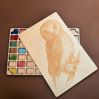 Органайзер для бісеру з дерев'яною кришкою на 56 пронумерованих комірок (060220)