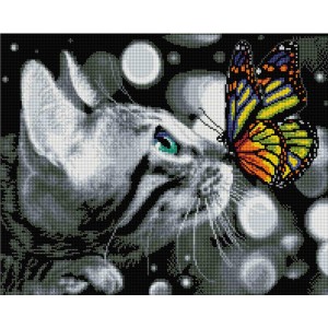 Алмазна мозаїка 40х50 "Котик з метеликом" SP080