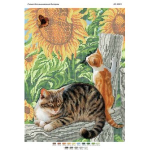 БС-3019 Коти і Метелик (частк. вишивка). Схема для вишивки бісером
