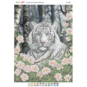 БС-3463 Тигр в квітах (частк. вишивка). Схема для вишивки бісером