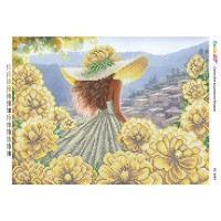 БС-3494 Дівчина в квітах ІV  (частк. вишивка). Схема для вишивки бісером