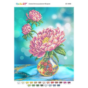 БС-4306 Натюрморт піони ІV (частк. вишивка). Схема для вишивки бісером