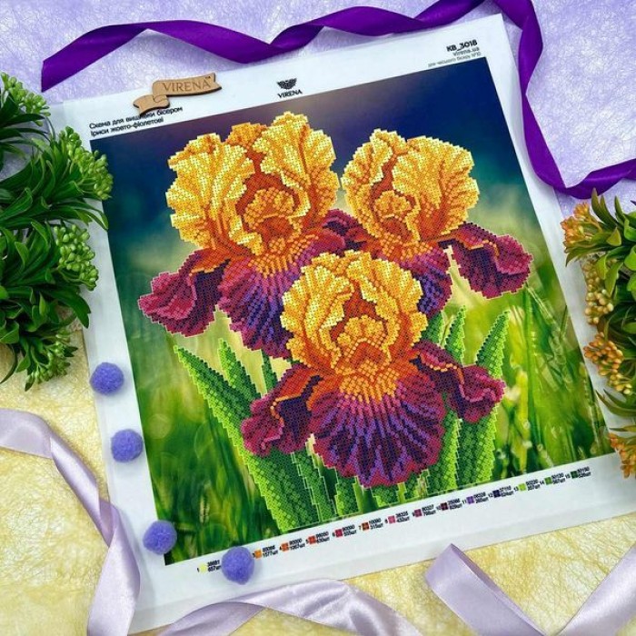 Квадрат "Іриси жовто-фіолетові" КВ 3017 (КВ-3017_Бісер)