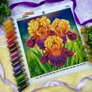 Квадрат "Іриси жовто-фіолетові" КВ 3017 (КВ-3017_Бісер)