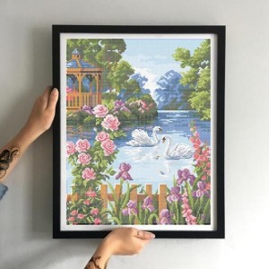 Схема картини Золота Підкова ЗПП-015 "Лебедине озеро" для вишивання бісером на шовку