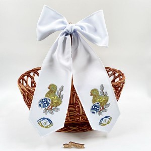 Бант на великодній кошик з курчам та писанкою для вишивки бісером та бусинами (БК-089)
