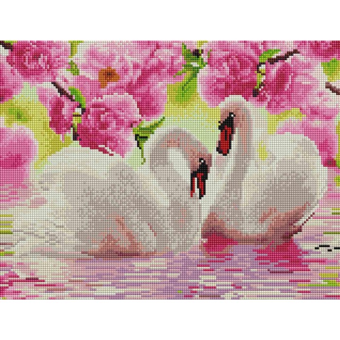 Алмазна мозаїка 30х40 "Пара лебедів у квітах" ST453