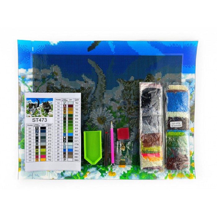 Алмазна мозаїка "Котики у ромашках" 30х40 ST473