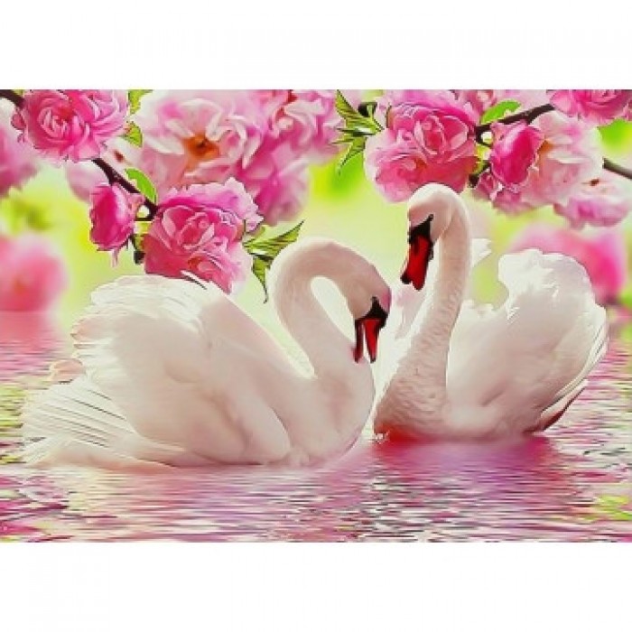 Алмазна мозаїка 30х40 "Пара лебедів у квітах" ST453