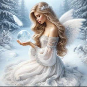 Алмазна мозаїка ColorArt 40х40 "Дівчина ангел" + голограмні алмазики FS1413