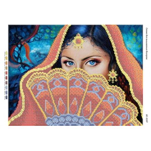 БС-3197 Дівчина з віялом. Схема для вишивки бісером