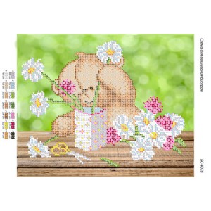 БС-4078 Мишка з букетом. Схема для вишивки бісером