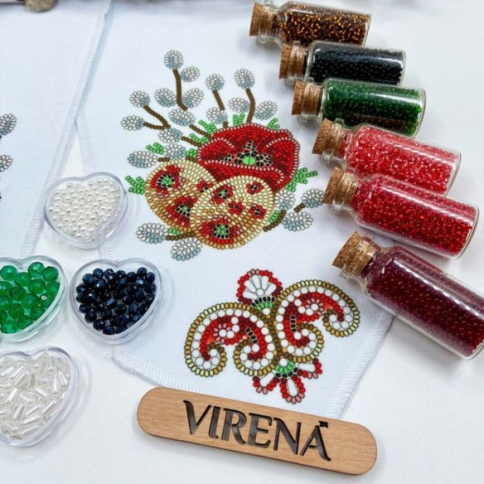 Бант для вишивання бісером та бусинами з маками, писанками та вербою (БК-091)