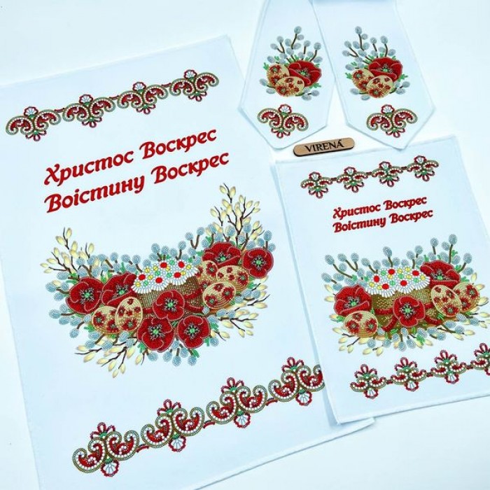 Бант для вишивання бісером та бусинами з маками, писанками та вербою (БК-091)