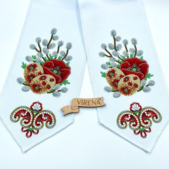 Бант для вишивання бісером та бусинами з маками, писанками та вербою (БК-091)