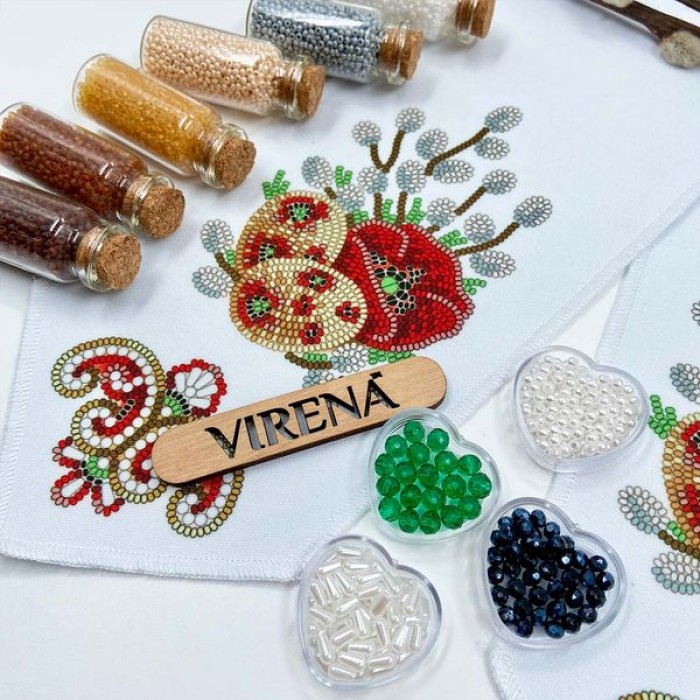 Бант для вишивання бісером та бусинами з маками, писанками та вербою (БК-091)