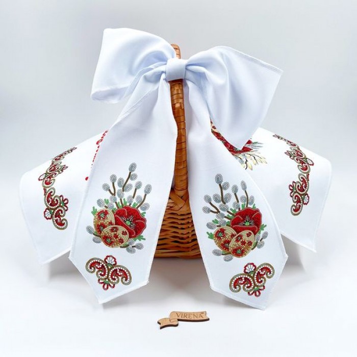 Бант для вишивання бісером та бусинами з маками, писанками та вербою (БК-091)