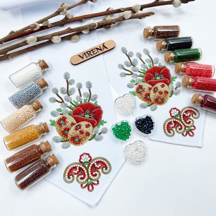 Бант для вишивання бісером та бусинами з маками, писанками та вербою (БК-091)