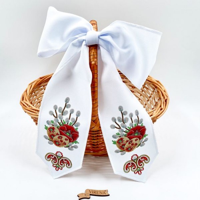 Бант для вишивання бісером та бусинами з маками, писанками та вербою (БК-091)