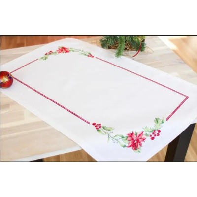 FM001 Серветка. Віночок з пуансетією. Luca-S. Набір для вишивки нитками.