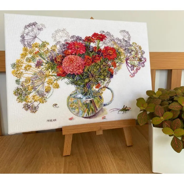 K-210А Цинія і кріп. Мережка. Набір для вишивки хрестиком на Aida 16