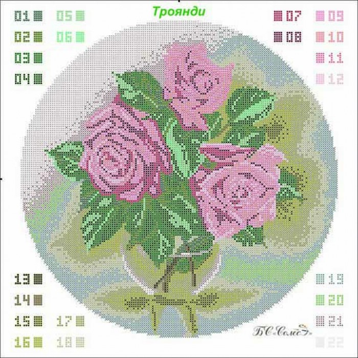 КВ-04 Троянди. Схема для вишивки бісером