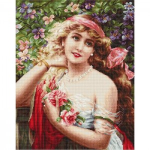 B549 Дівчина з трояндами. Luca-S. Набір для вишивання нитками