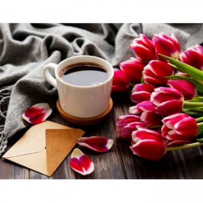 Набір алмазної мозаїки ColorArt "Кава і тюльпани" 30х40 ST460