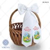 Бант на кошик «Христос Воскрес!» з курчатами та крашанками польською мовою (БК-046-PL)