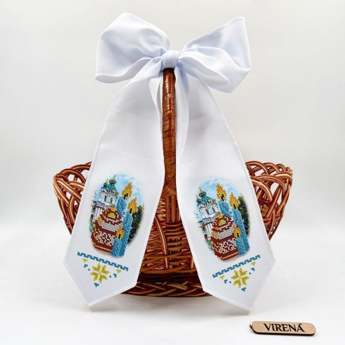 Великодній бант з церквою та свічками для вишивки бісером (БК-085)