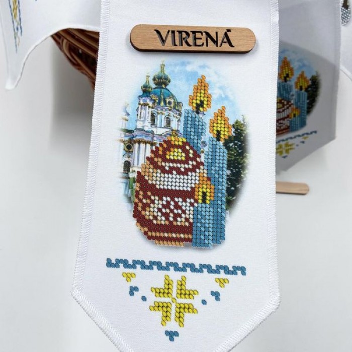 Великодній бант з церквою та свічками для вишивки бісером (БК-085)