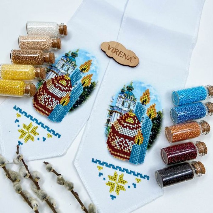 Великодній бант з церквою та свічками для вишивки бісером (БК-085)