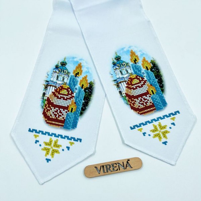 Великодній бант з церквою та свічками для вишивки бісером (БК-085)