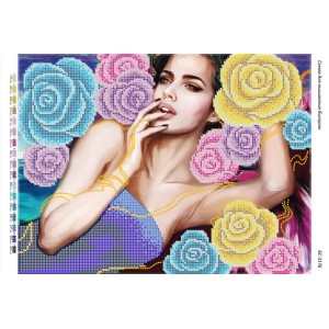 БС-3176 Дівчина у трояндах. Схема для вишивки бісером