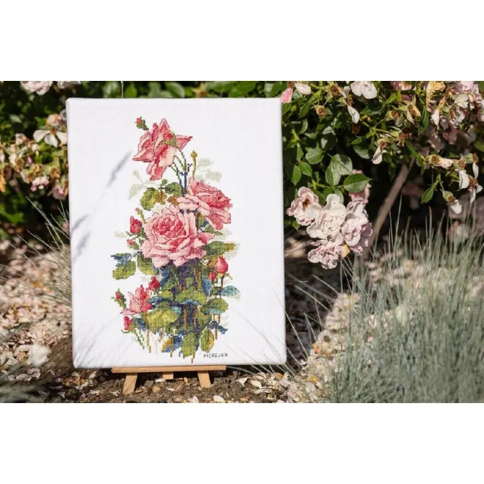 К-155 Рожеві троянди. Мережка. Набір для вишивки хрестиком на Aida 14