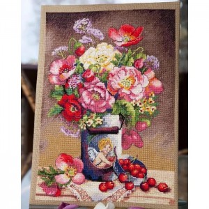 К-91 Квіти купідона. Мережка. Набір для вишивки хрестиком на Aida 16