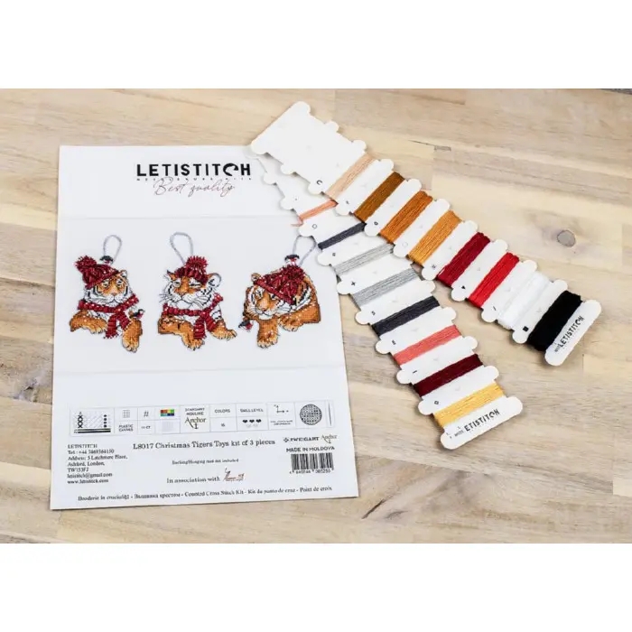 L8017 Набір ялинкових іграшок Тигри. Letistitch. Набір для вишивки хрестиком