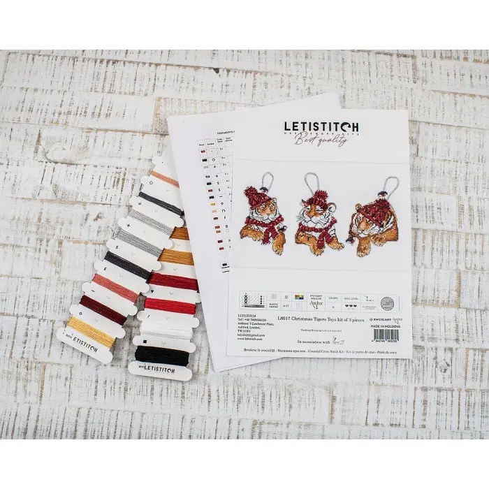 L8017 Набір ялинкових іграшок Тигри. Letistitch. Набір для вишивки хрестиком