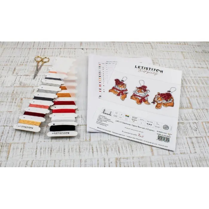 L8017 Набір ялинкових іграшок Тигри. Letistitch. Набір для вишивки хрестиком