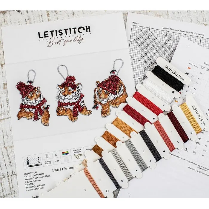 L8017 Набір ялинкових іграшок Тигри. Letistitch. Набір для вишивки хрестиком