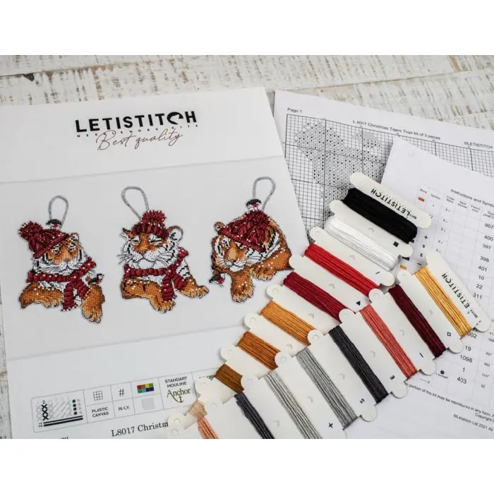 L8017 Набір ялинкових іграшок Тигри. Letistitch. Набір для вишивки хрестиком