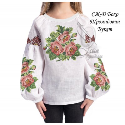 Заготовка на дитячу сорочку для дівчинки Бохо "Трояндовий букет"