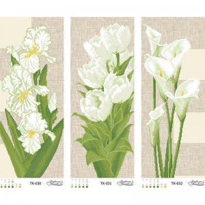Схема картини Триптих "Зелені іриси, тюльпани, кали" для вишивки бісером на габардині ТК-038
