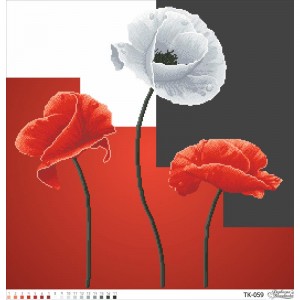 Схема картини "Червоно-сірі маки" для вишивки бісером на габардині (ТК-059)