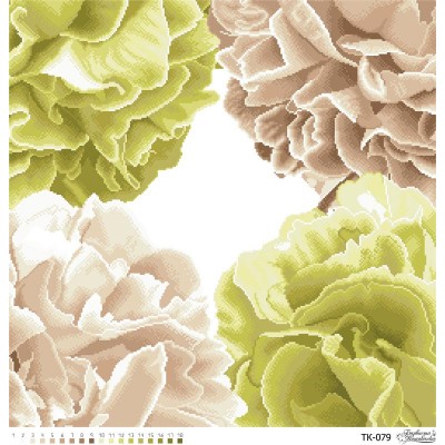 Схема картини "Розкішні бежево-оливкові півонії" для вишивки бісером на габардині (ТК-079)