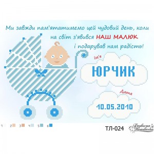 Схема картини Метрика хлопчика «Коляска» для вишивки бісером на тканині (ТЛ-024)