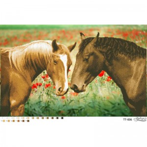 Схема картини "Коні в полі" для вишивки бісером на тканині (ТТ-006)